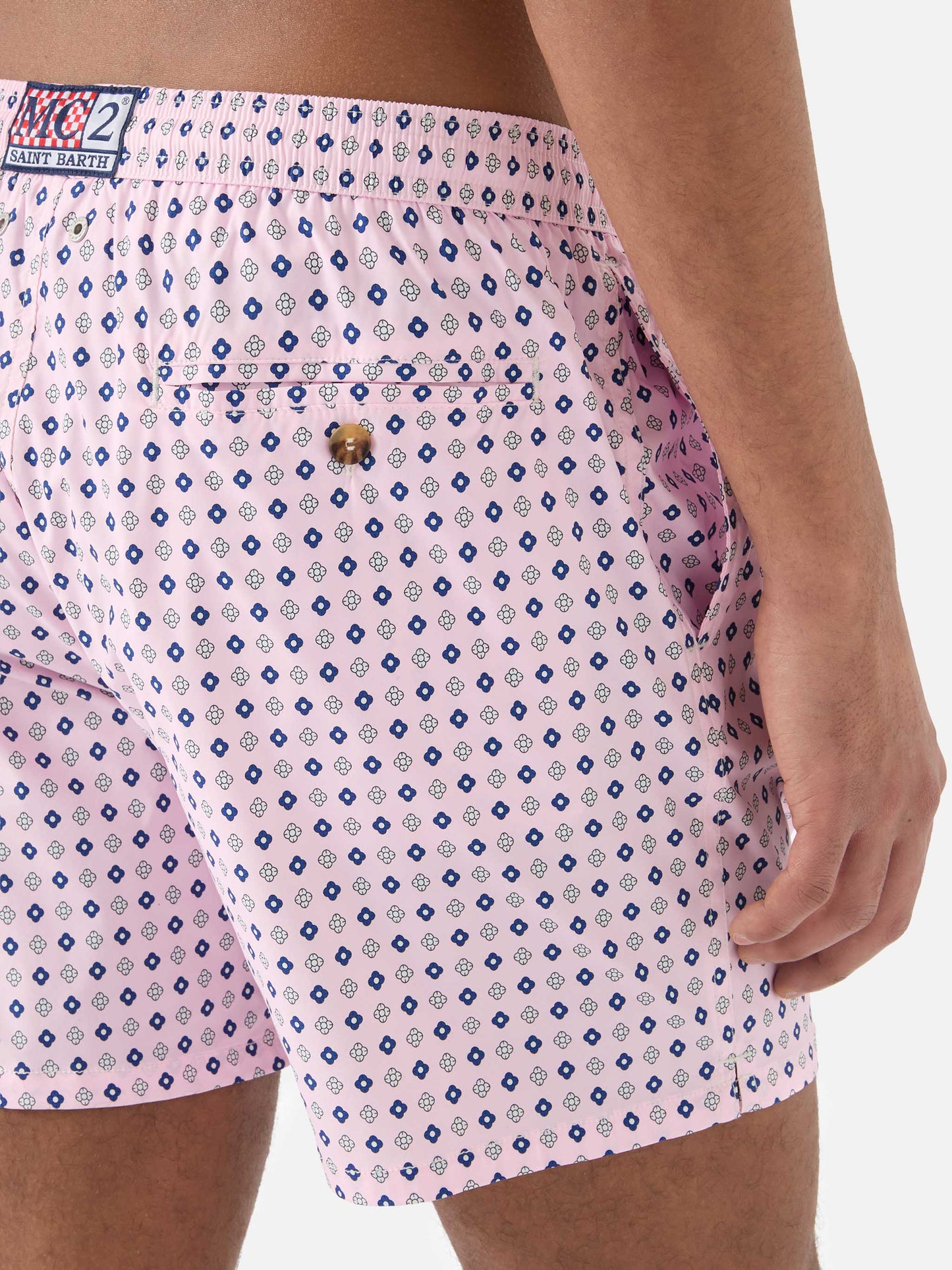 Pink Lighting Micro swim shorts with all-over geometric print