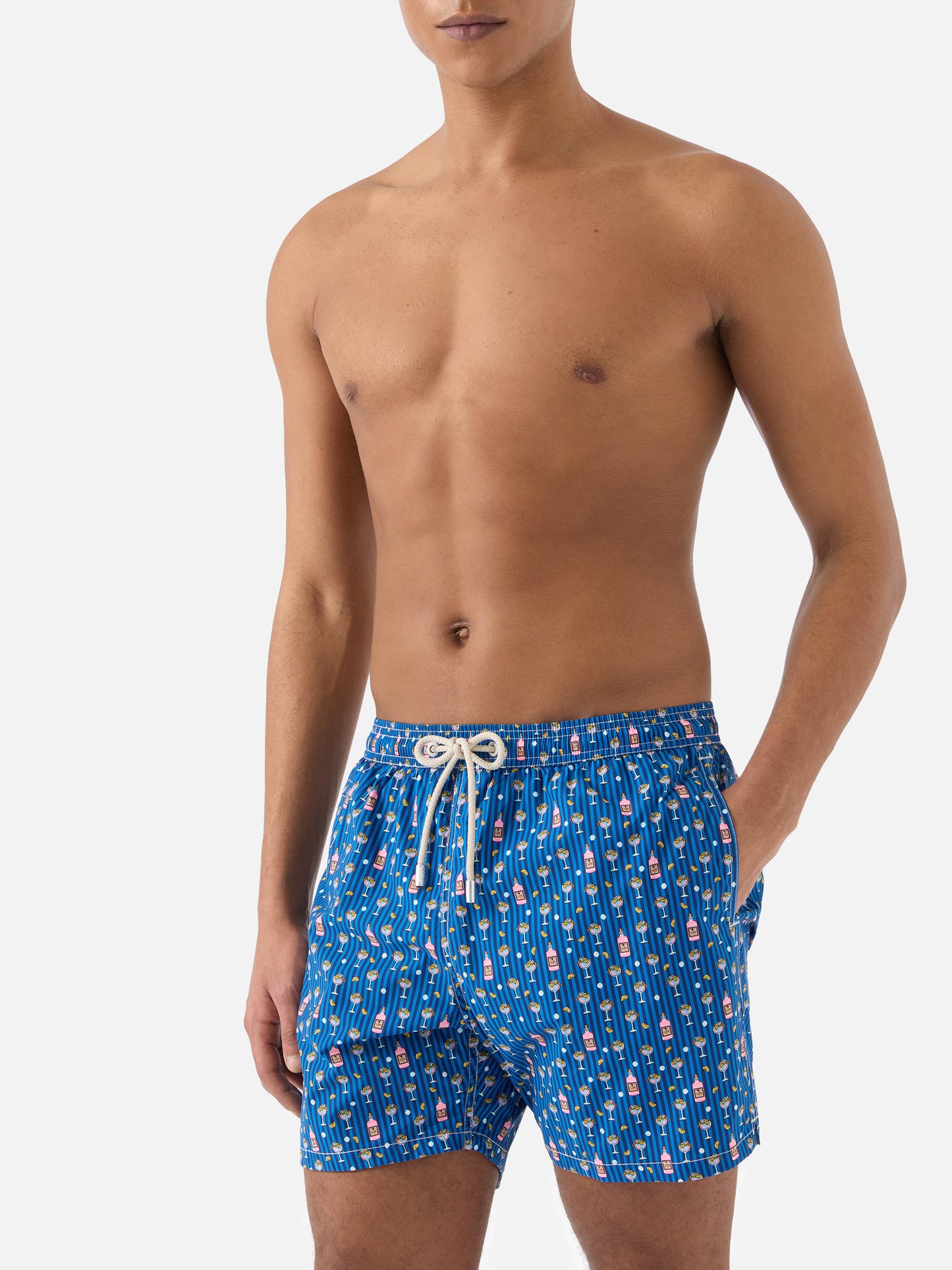 Navy Lighting Micro swim shorts with all-over cocktail print