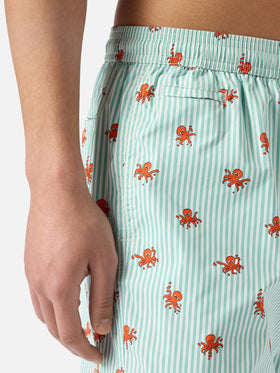 Green striped Lighting Micro swim shorts with all-over octopus print