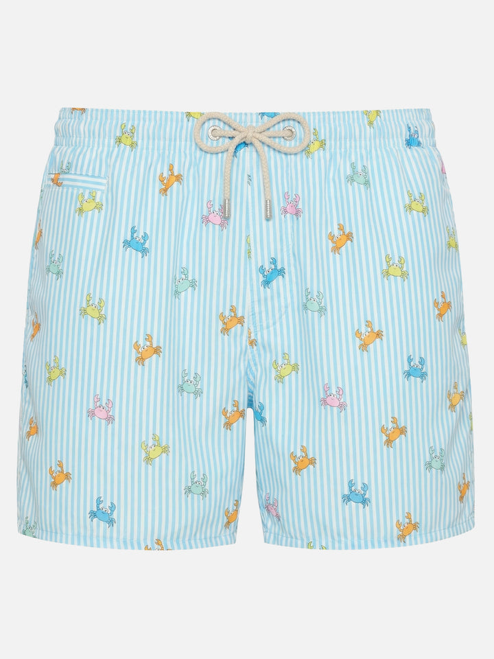 Light blue striped Lighting Micro swim shorts with all-over crab print