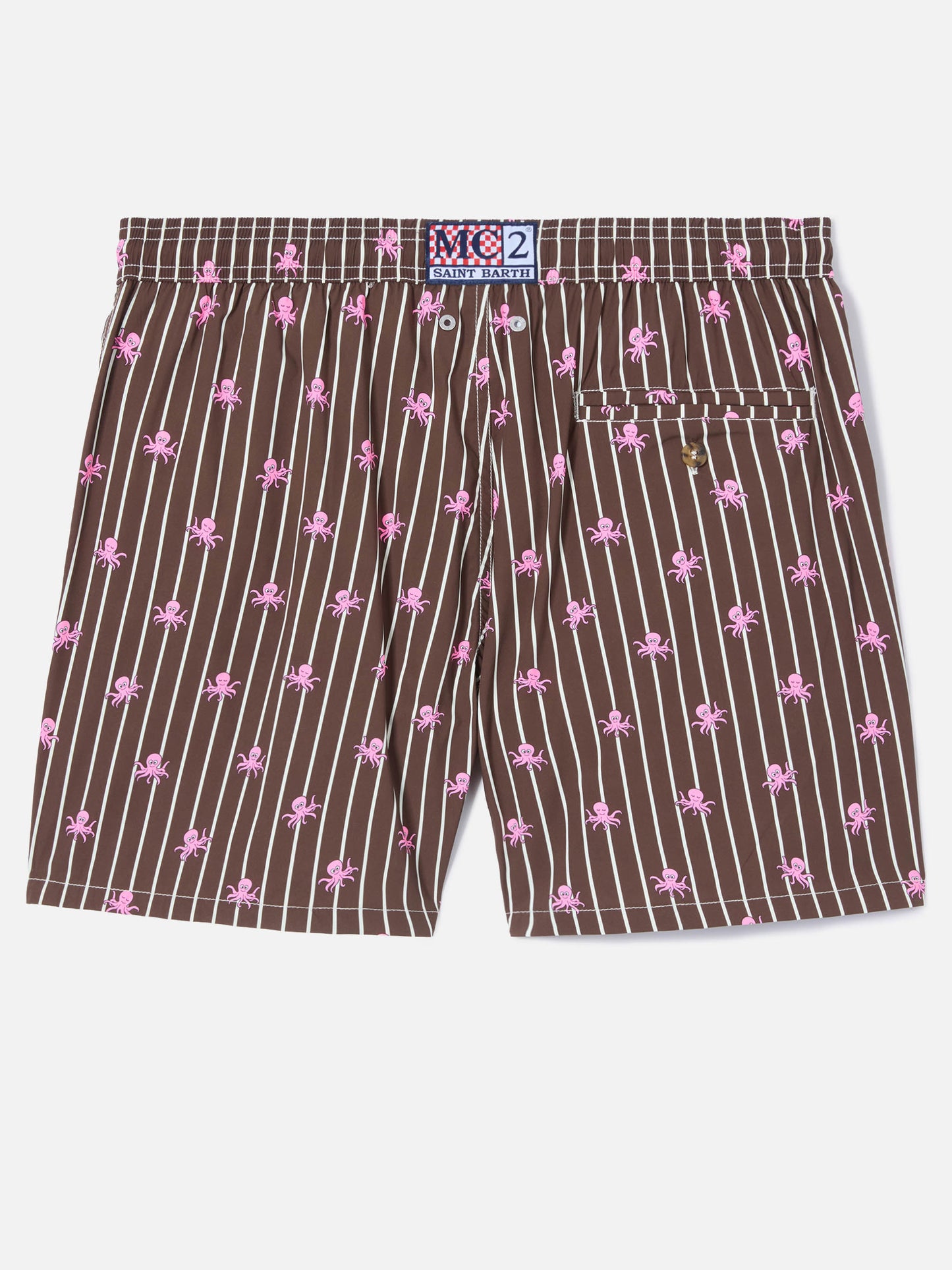 Costume mare Lighting Micro a righe marroni con stampa polpi all-over