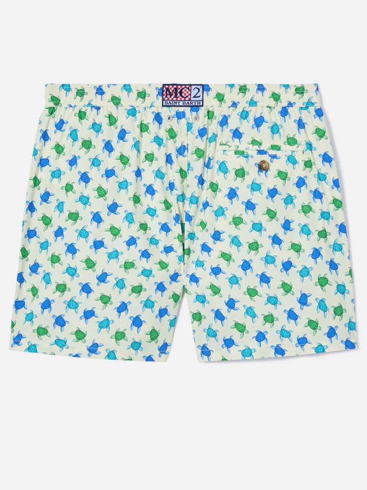 White Lighting Micro swim shorts with all-over turtle print