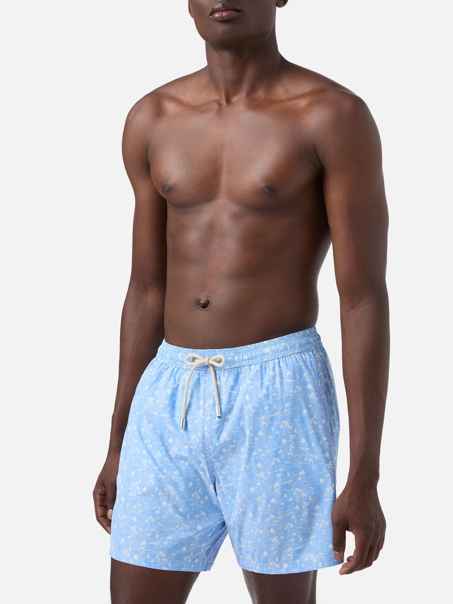 Light blue Lighting Micro swim shorts with tropical print
