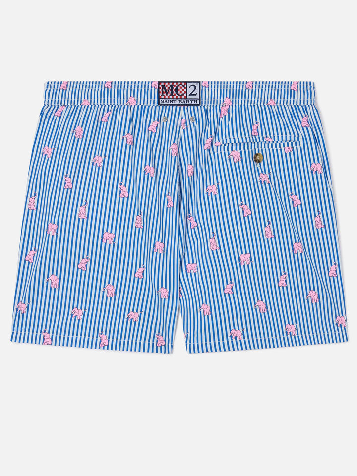 Navy Lighting Micro swim shorts with all-over elephant print