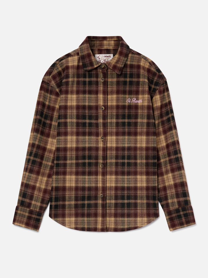 Brown Lully flannel shirt with back Hello Kitty embroidery | Special edition