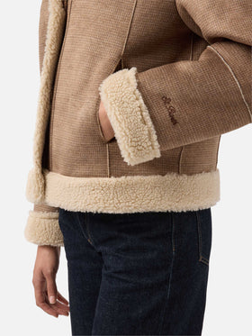 Giacca Lorayne in eco montone pied de poule con bordi in shearling