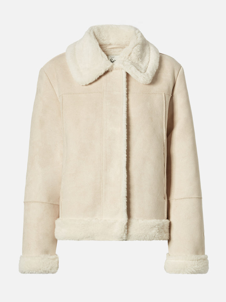 Lorayne faux-shearling jacket in cream with shearling trims