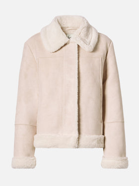 Lorayne faux-shearling jacket in cream with shearling trims