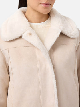 Lorayne faux-shearling jacket in cream with shearling trims