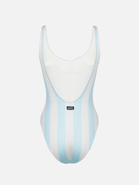 Woman scoopback one piece swimsuit Lora with striped print