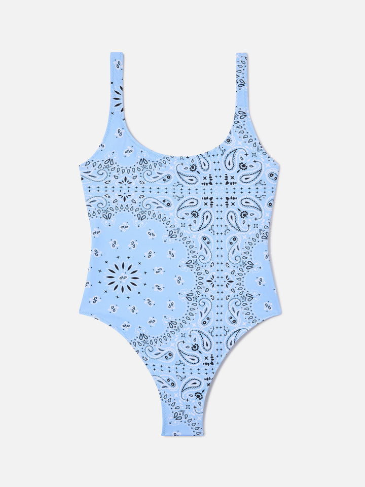 Costume intero Lora con stampa bandana azzurra