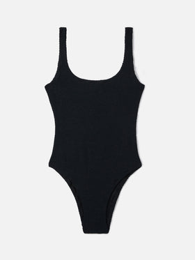 Costume intero Lora in tessuto crinkle nero