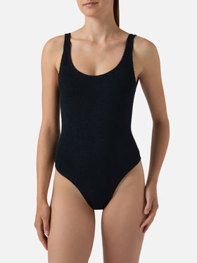 Costume intero Lora in tessuto crinkle nero