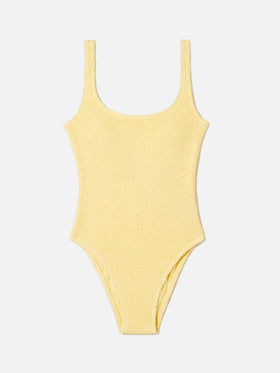 Maillot de bain une pièce Lora en tissu crinkle jaune beurre 