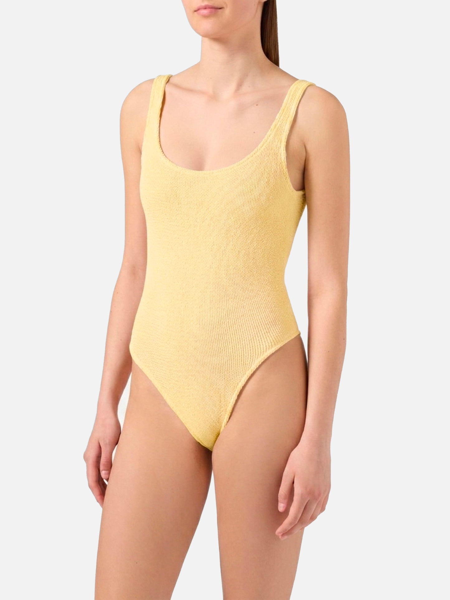 Maillot de bain une pièce Lora en tissu crinkle jaune beurre 