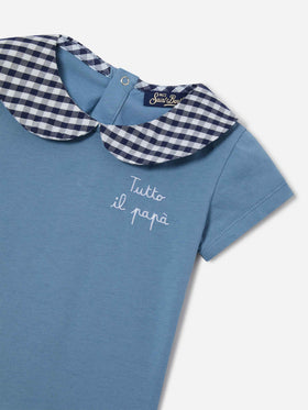 Body Lou in cotone organico blu con ricamo Tutto il papà
