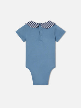 Body Lou in cotone organico blu con ricamo Tutto il papà