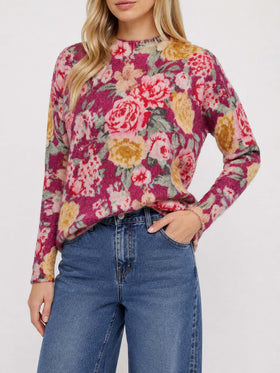 Pull Louise à fleurs en mélange de cachemire 