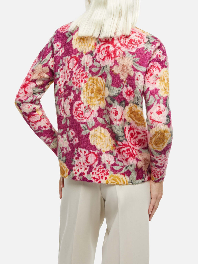 Woman cashmere blend sweater Louise with flower print