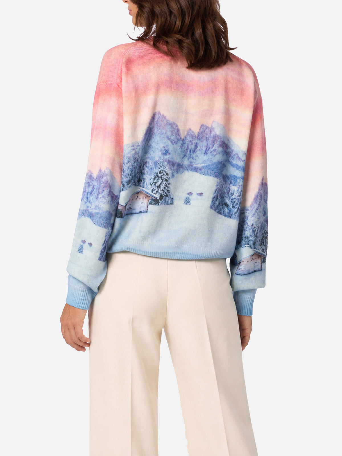 Louise cashmere blend sweater with chalet sunset print