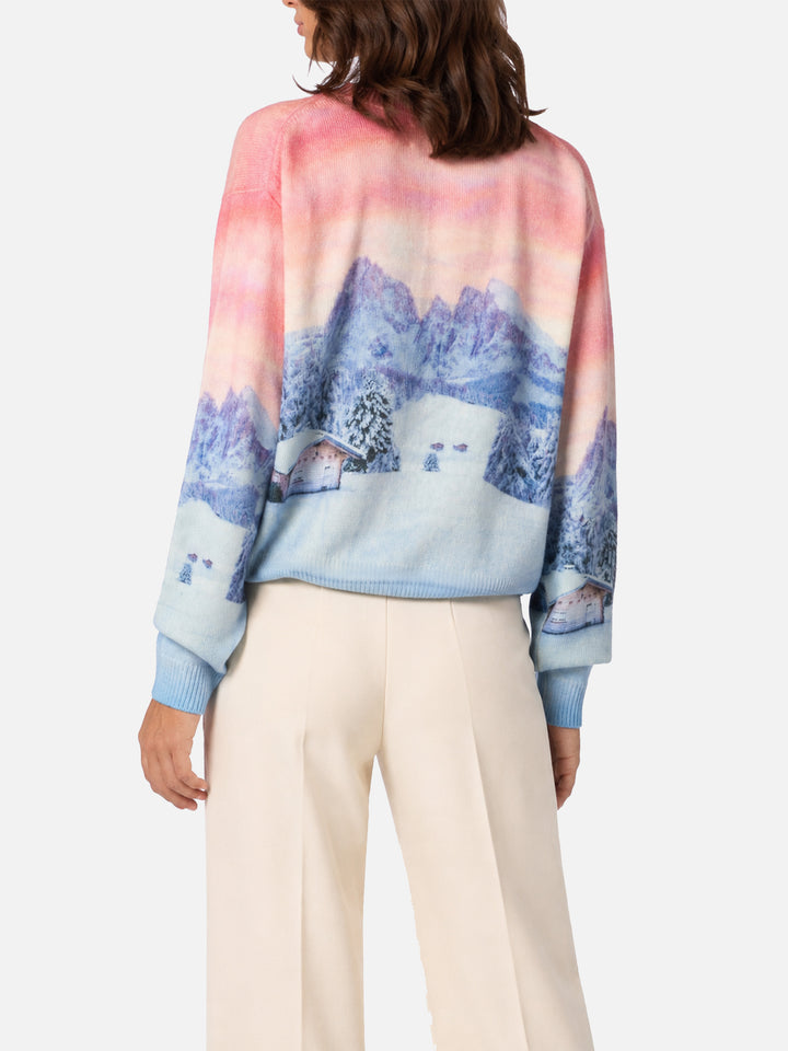 Louise cashmere blend sweater with chalet sunset print