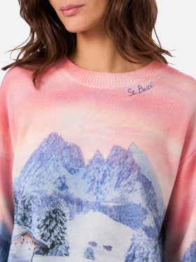 Louise cashmere blend sweater with chalet sunset print
