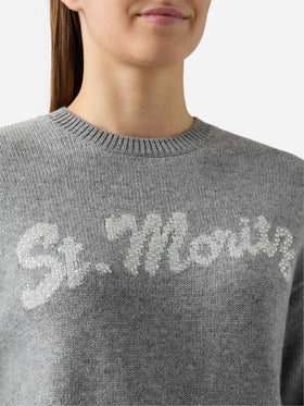 Grey crewneck Louise with St. Moritz rhinestones embellishment | ST. MORITZ TOP OF THE WORLD SPECIAL EDITION