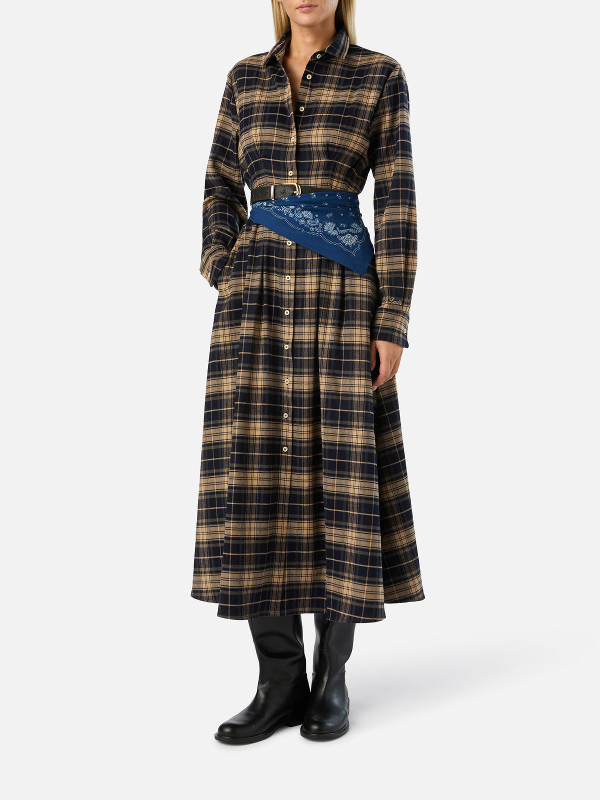 Langes Hemdblusenkleid aus Alys-Flanell mit Tartanmuster 