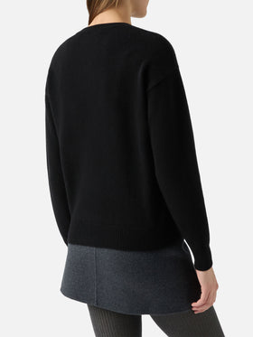 Louise cashmere sweater in black with St. Moritz rhinestone appliqué
