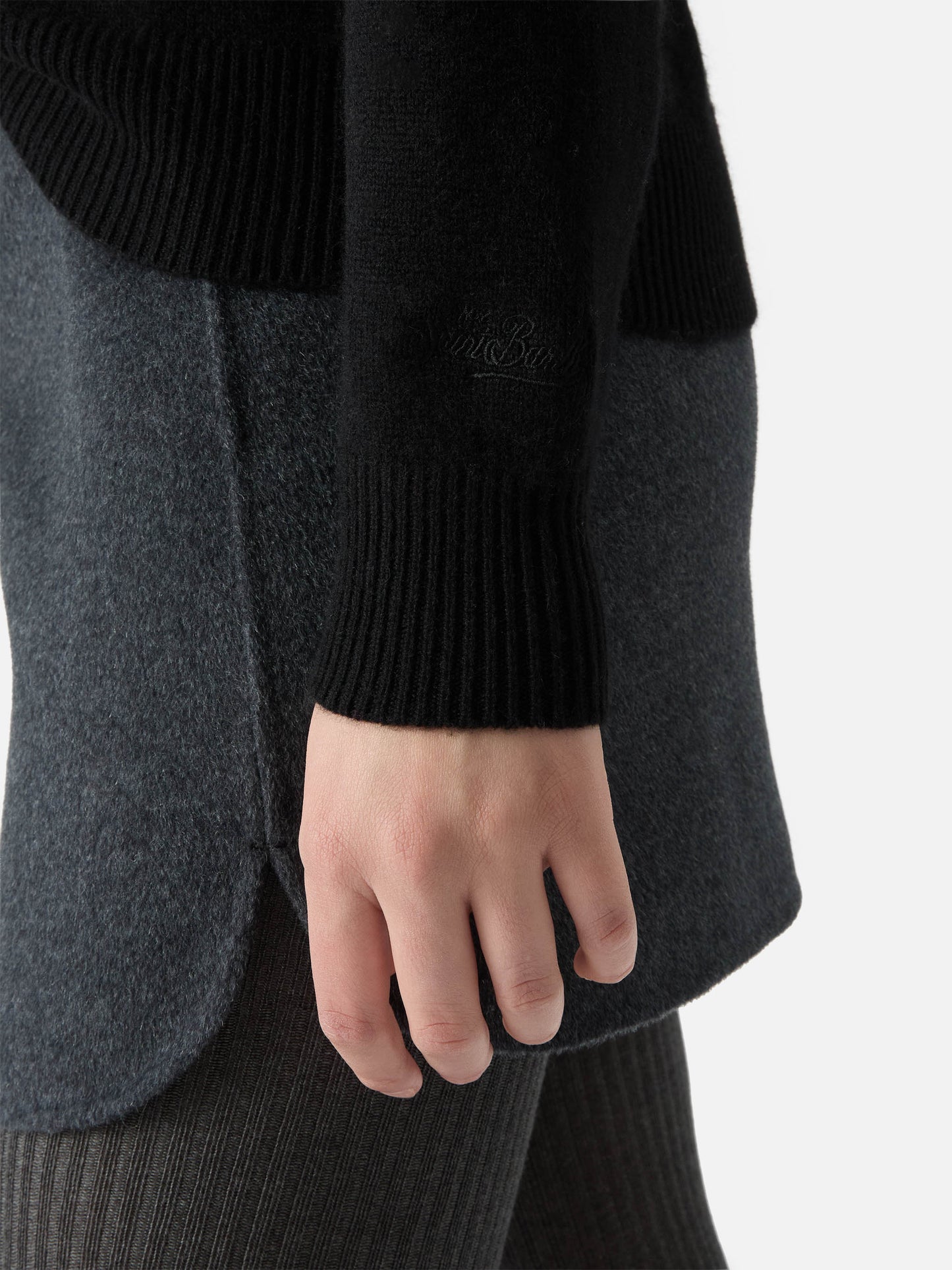 Louise cashmere sweater in black with St. Moritz rhinestone appliqué