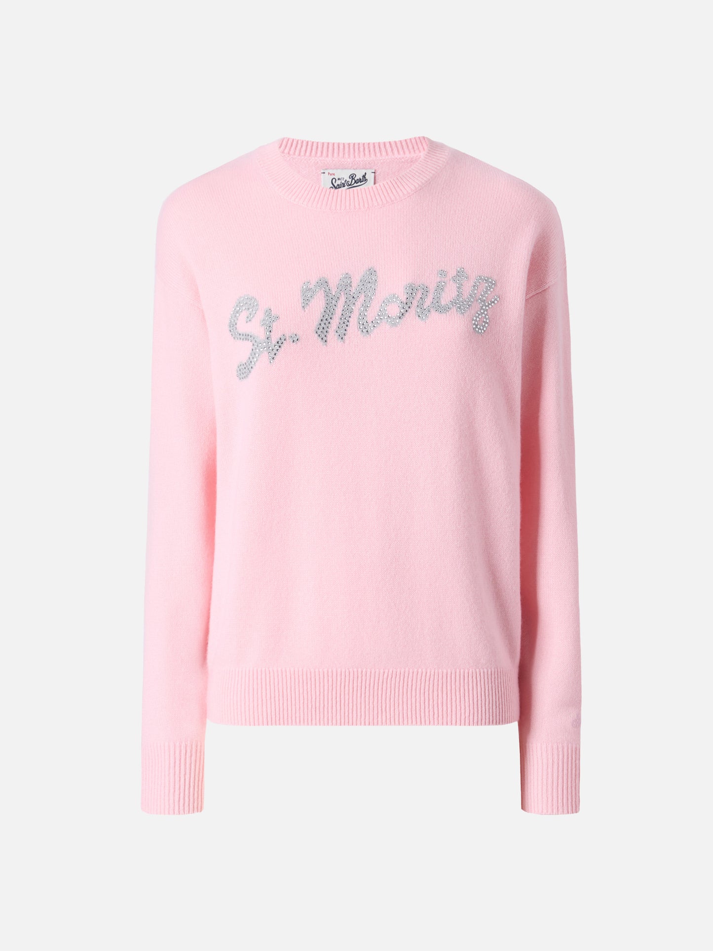 Maglione Louise in cashmere rosa con applicazione St. Moritz in strass