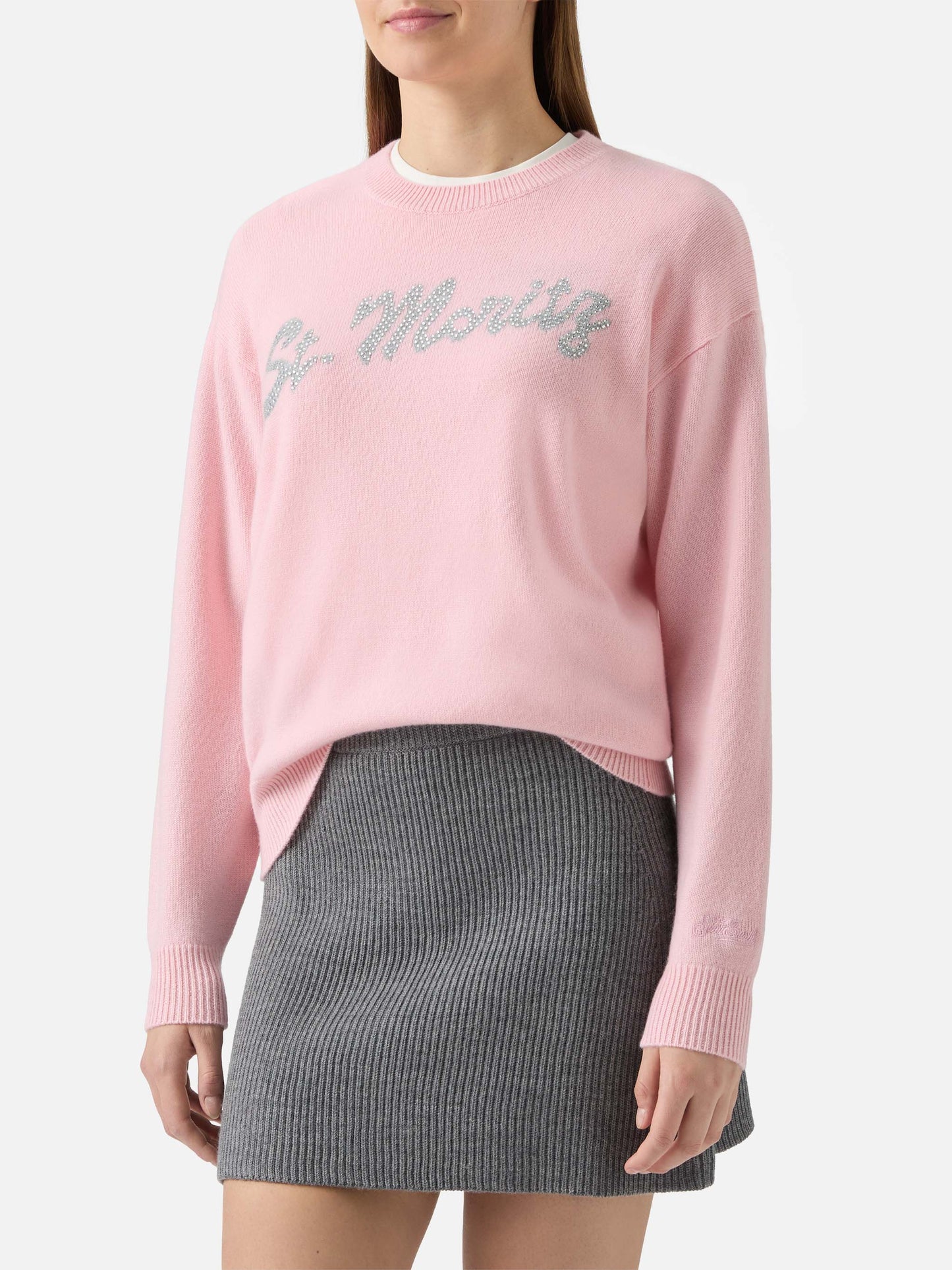 Louise Kaschmirpullover in Rosa mit St. Moritz Strassapplikation