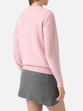 Louise Kaschmirpullover in Rosa mit St. Moritz Strassapplikation