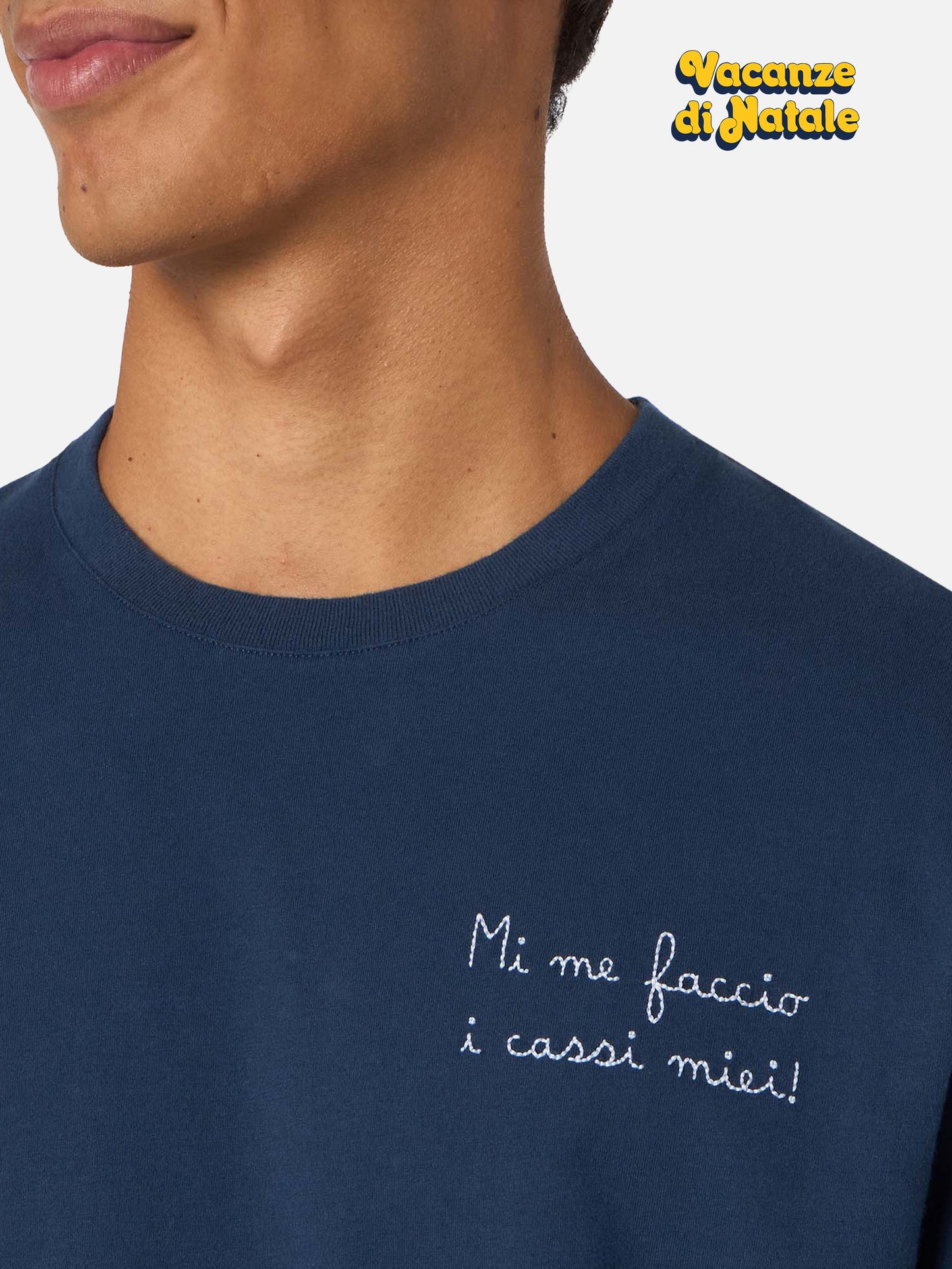 T-shirt da uomo blu Luton con ricamo Mi me faccio i cassi miei!| VACANZE DI NATALE EDIZIONE SPECIALE
