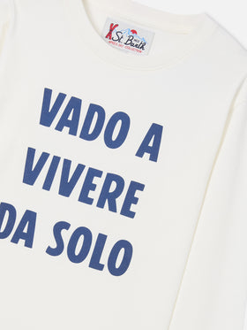 T-shirt à manches longues en coton blanc Luton avec imprimé Vado A Vivere Da Solo 