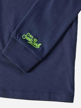 T-shirt Luton in cotone blu a maniche lunghe con ricamo Bello e Monello