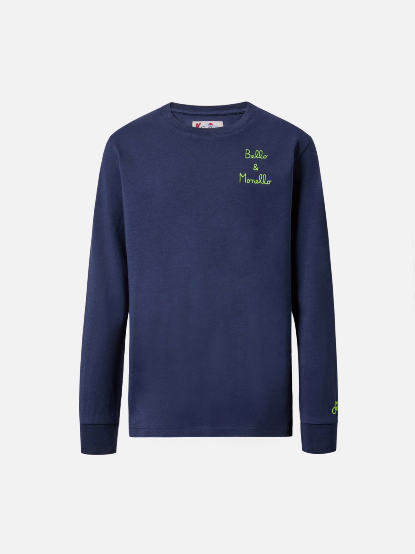 T-shirt Luton in cotone blu a maniche lunghe con ricamo Bello e Monello