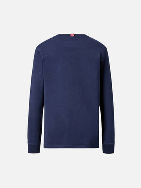 T-shirt Luton in cotone blu a maniche lunghe con ricamo Bello e Monello