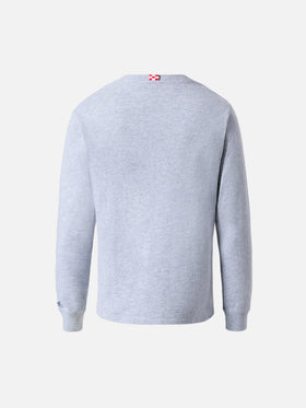 Luton long-sleeve winter cotton T-shirt in grey with St. Barth Ski Club embroidery and bear print