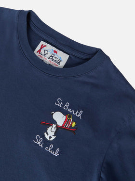 T-shirt Luton in cotone invernale blu a maniche lunghe con ricamo St. Barth ski club e stampa Snoopy | SNOOPY SPECIAL EDITION