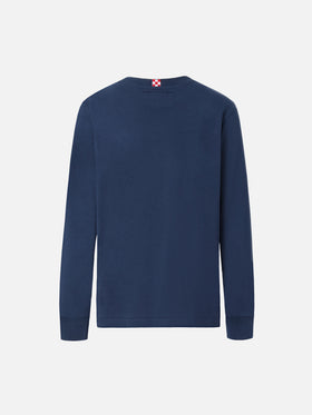 T-shirt Luton in cotone invernale blu a maniche lunghe con ricamo St. Barth ski club e stampa Snoopy | SNOOPY SPECIAL EDITION