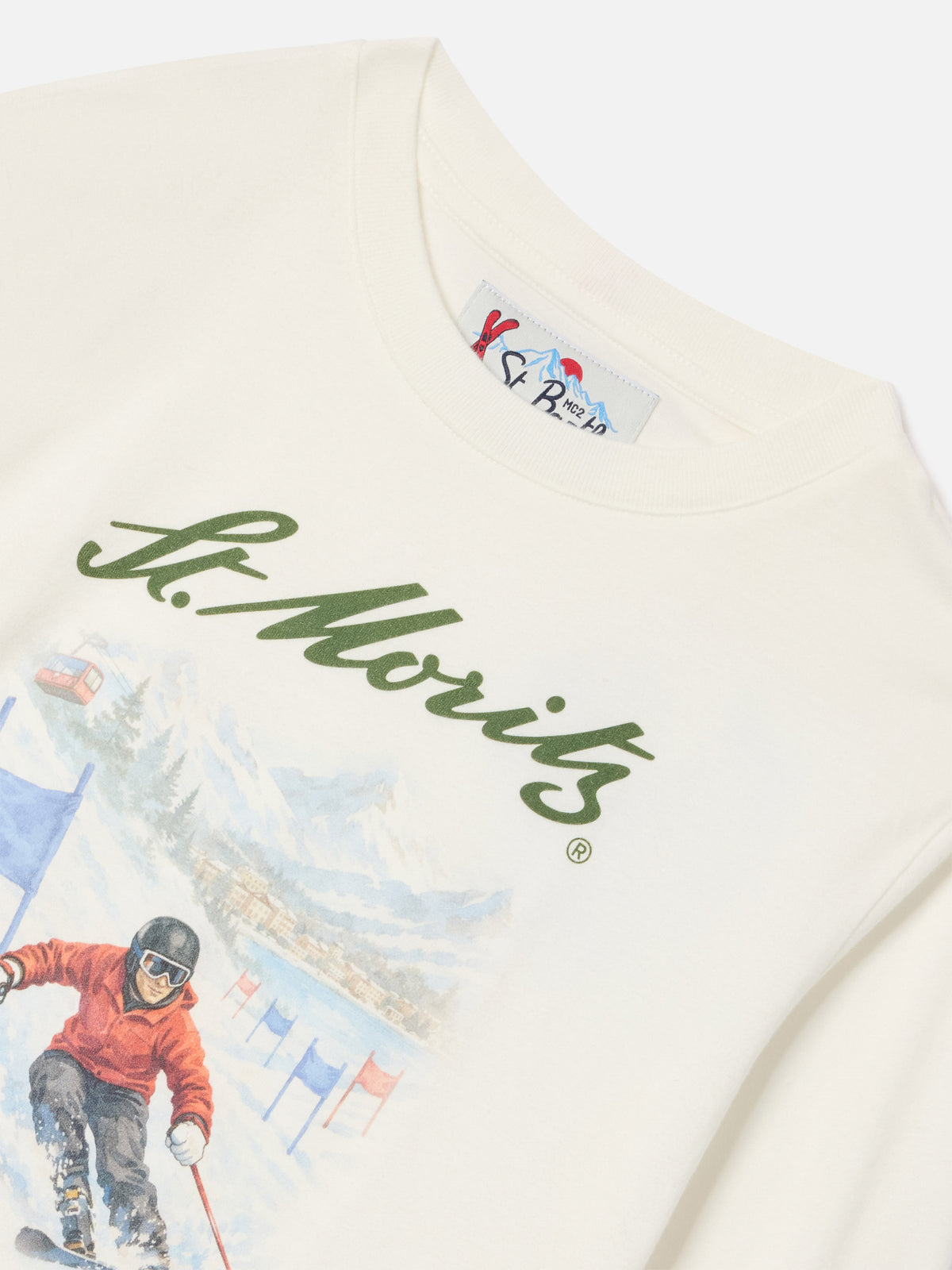 T-shirt à manches longues Luton blanc en coton biologique avec imprimé St. Moritz | Special edition 