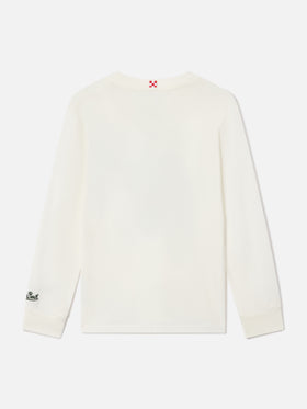 T-shirt à manches longues Luton blanc en coton biologique avec imprimé St. Moritz | Special edition 