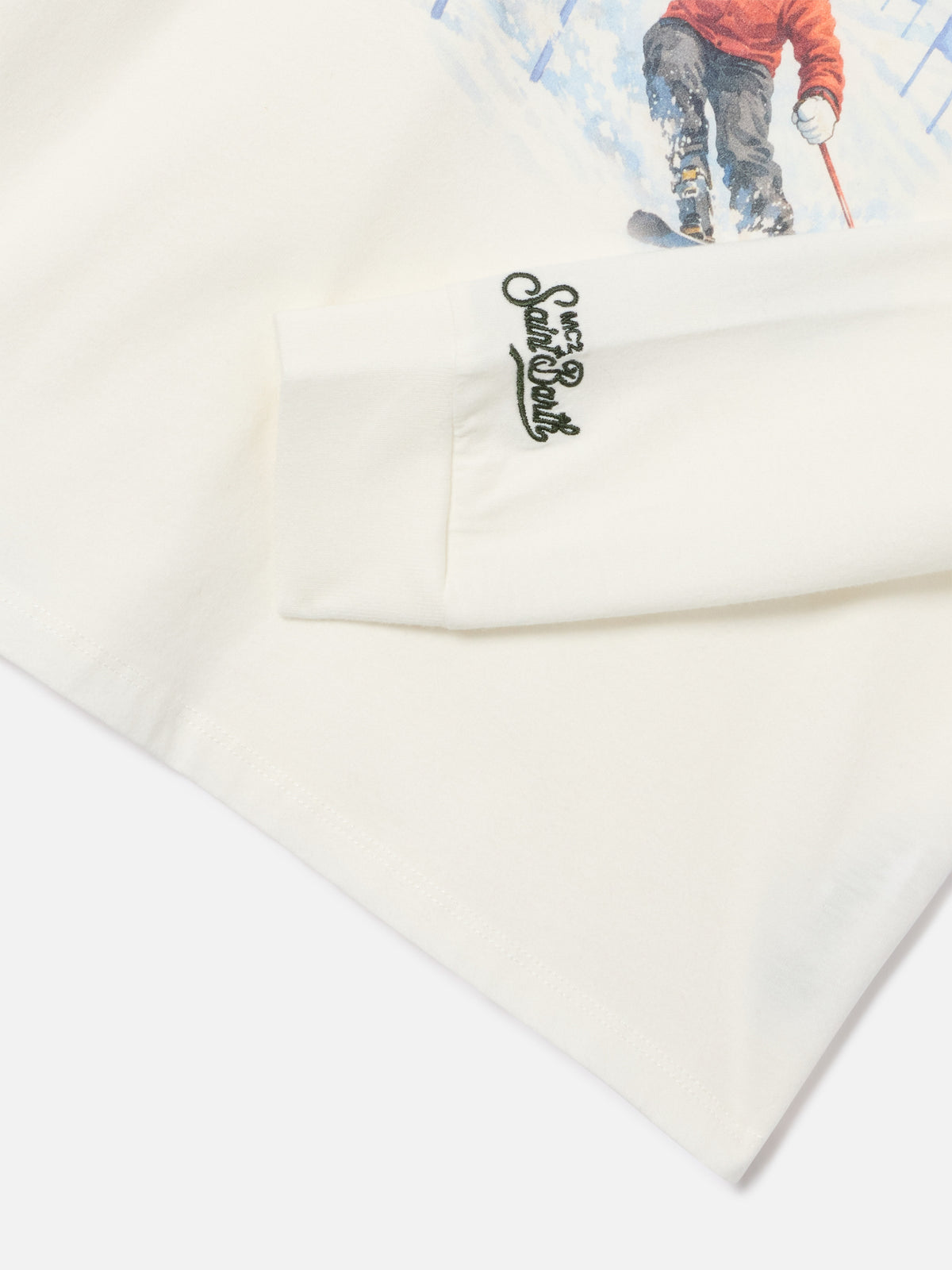 T-shirt à manches longues Luton blanc en coton biologique avec imprimé St. Moritz | Special edition 