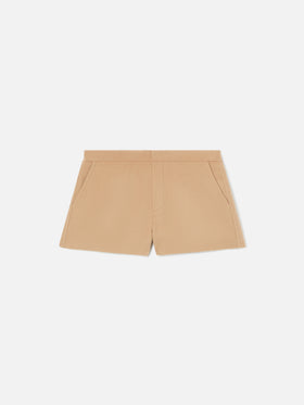 Shorts Elva beige en doble tejido de mezcla de lana 