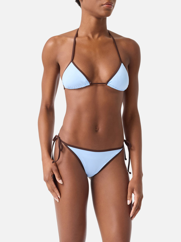 Bikini marrón Leah Virgo con ribetes en contraste azul claro 