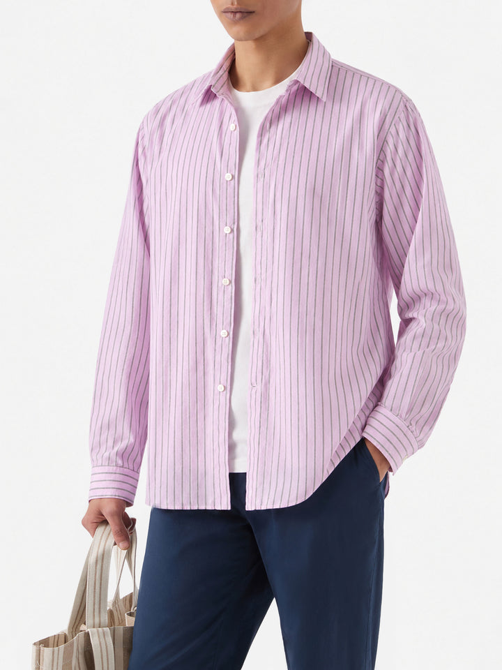 Camisa Levanzo de rayas rosas en puro algodón 