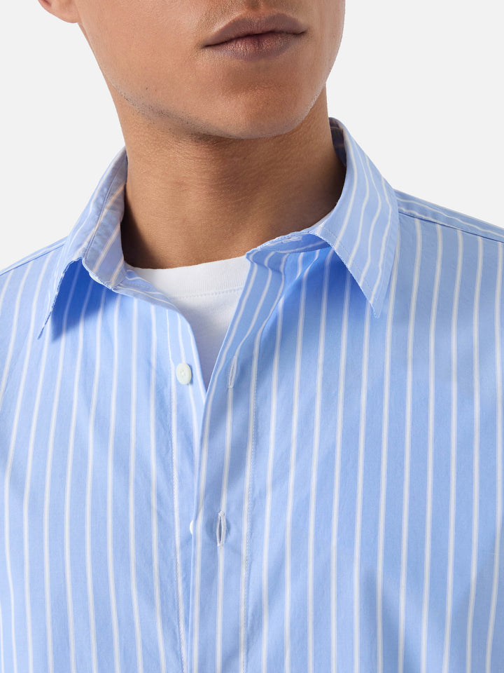 Light blue striped Levanzo shirt in pure cotton