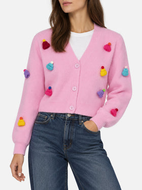 Lyza Soft cropped cardigan with crochet hearts