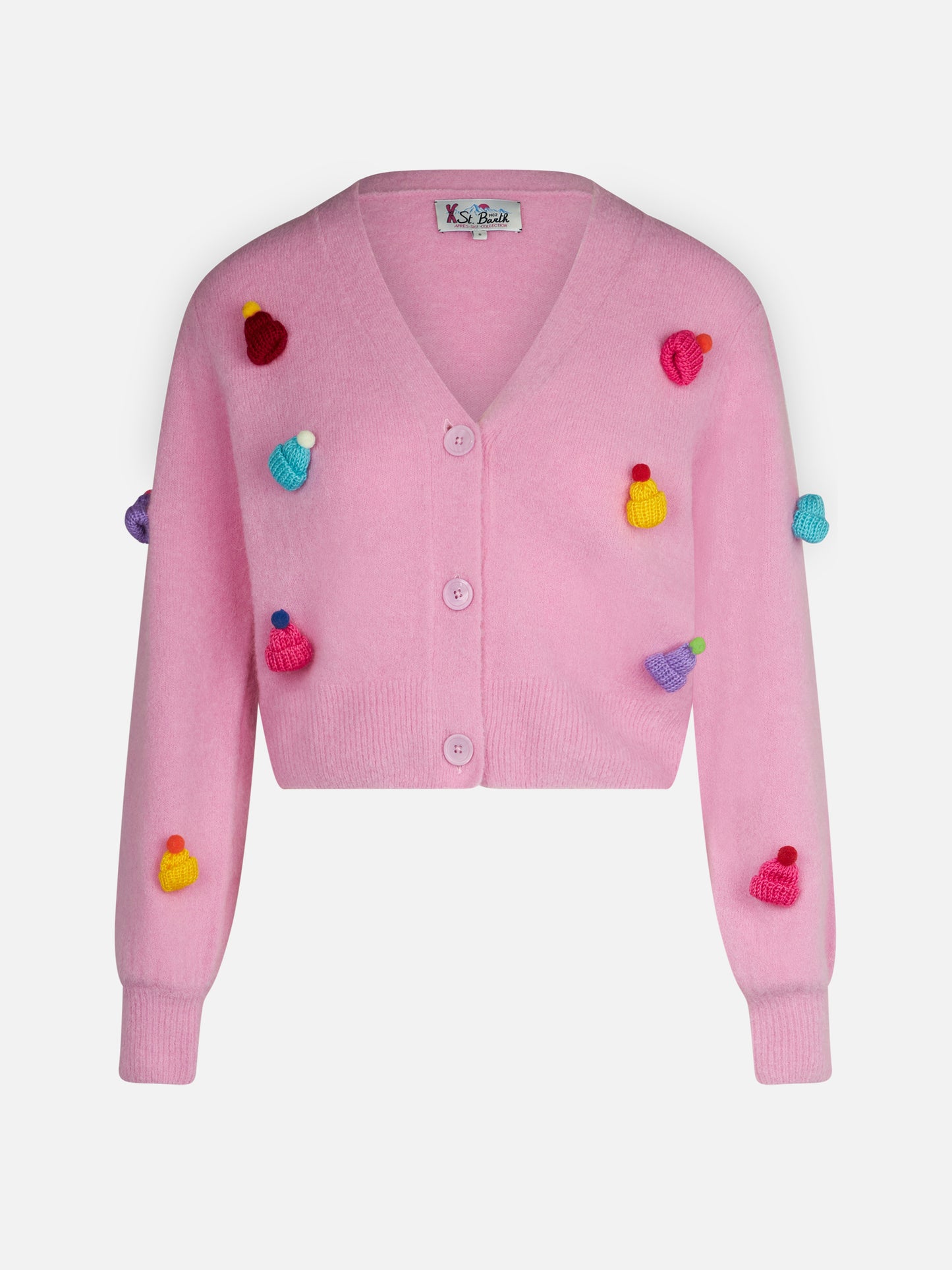 Lyza Soft cropped cardigan with crochet hearts